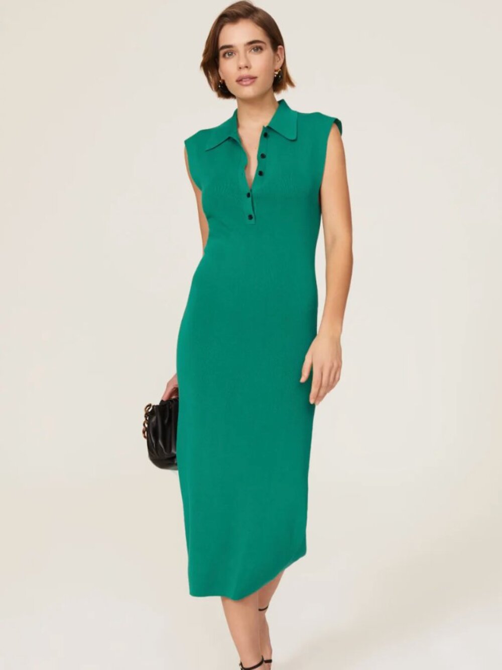 A.L.C. Taylor Green Knit Sleeveless Collared Midi Dress Size Medium